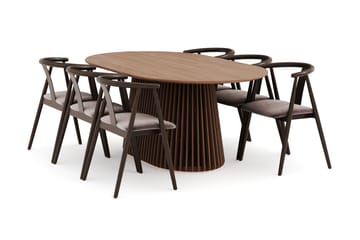 Peyra Ovalt Matgrupp Massiv Valnöt 200 cm med 6 Cytie Karmstolar - Valnöt - Möbler - Bord & matgrupp - Matgrupp