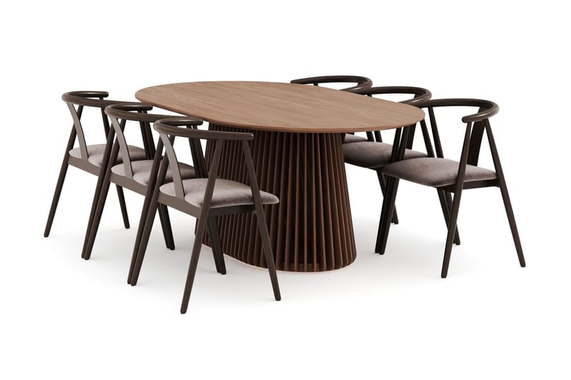 Peyra Ovalt Matgrupp Massiv Valnöt 200 cm med 6 Cytie Karmstolar, Valnöt