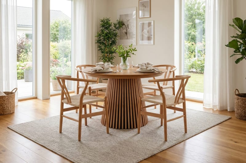 Peyra Rund Utdragbar Matgrupp 120-220 cm – Matbord med 4 Dastoori Matstolar i Trä med Ekutseende - Natur - Möbler - Bord & matgrupp - Matgrupp