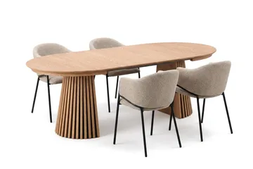 Peyra Rund Utdragbar Matgrupp 120-220 cm – Matbord med 4 Filip Matstolar i Trä med Ekutseende - Natur|Taupe - Möbler - Bord & matgrupp - Matgrupp