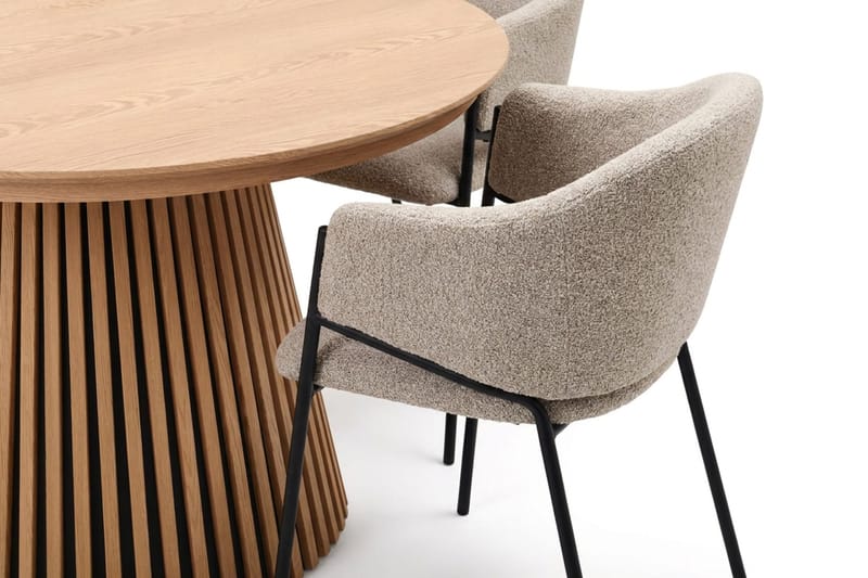 Peyra Rund Utdragbar Matgrupp 120-220 cm – Matbord med 4 Filip Matstolar i Trä med Ekutseende - Natur|Taupe - Möbler - Bord & matgrupp - Matgrupp