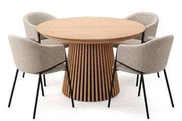 Peyra Rund Utdragbar Matgrupp 120-220 cm – Matbord med 4 Filip Matstolar i Trä med Ekutseende - Natur|Taupe - Möbler - Bord & matgrupp - Matgrupp