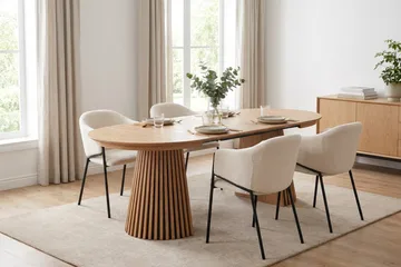 Peyra Rund Utdragbar Matgrupp 120-220 cm – Matbord med 4 Filip Matstolar i Trä med Ekutseende - Natur|Vit - Möbler - Bord & matgrupp - Matgrupp