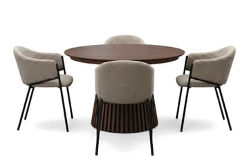 Peyra Rund Utdragbar Matgrupp 120-220 cm – Matbord med 4 Filip Matstolar i Trä med Valnötsutseende - Brun|Taupe - Möbler - Bord & matgrupp - Matgrupp