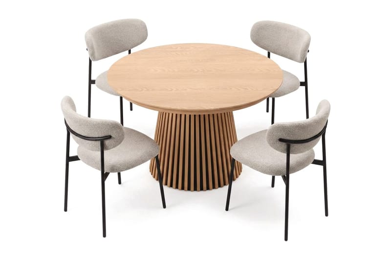 Peyra Rund Utdragbar Matgrupp 120-220 cm – Matbord med 4 Lucy Matstolar i Trä med Ekutseende - Natur|Greige - Möbler - Bord & matgrupp - Matgrupp