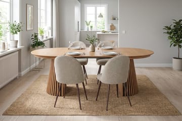 Peyra Rund Utdragbar Matgrupp 120-220 cm – Matbord med 4 Nibe Plus Matstolar i Trä med Ekutseende - Natur|Greige - Möbler - Bord & matgrupp - Matgrupp