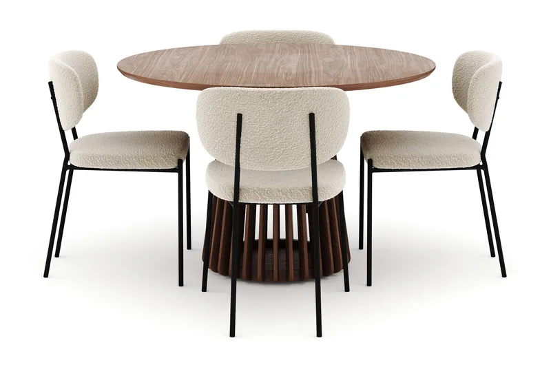Peyra Runt Matbord 120 cm med 4 Gemmiano Stolar - Valnöt - Möbler - Bord & matgrupp - Matgrupp