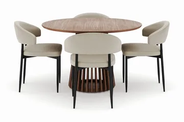 Peyra Runt Matbord 120 cm med 4 Sawako Stolar - Valnöt - Möbler - Bord & matgrupp - Matgrupp