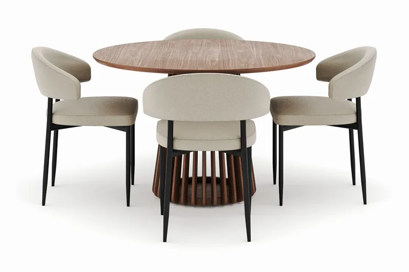 Peyra Runt Matbord 120 cm med 4 Sawako Stolar - Valnöt - Möbler - Bord & matgrupp - Matgrupp