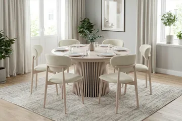 Peyra Runt Matbord förlängningsbart 140-240 cm Fanér - Vitlaserat - Möbler - Bord & matgrupp - Matbord & köksbord