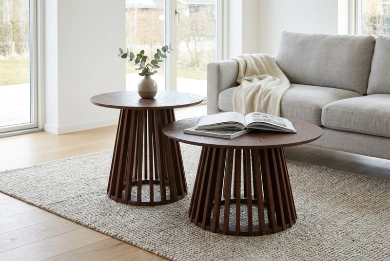 Peyra Soffbord Satsbord Runt 86/60 cm Fanér - Valnöt - Möbler - Bord & matgrupp - Soffbord
