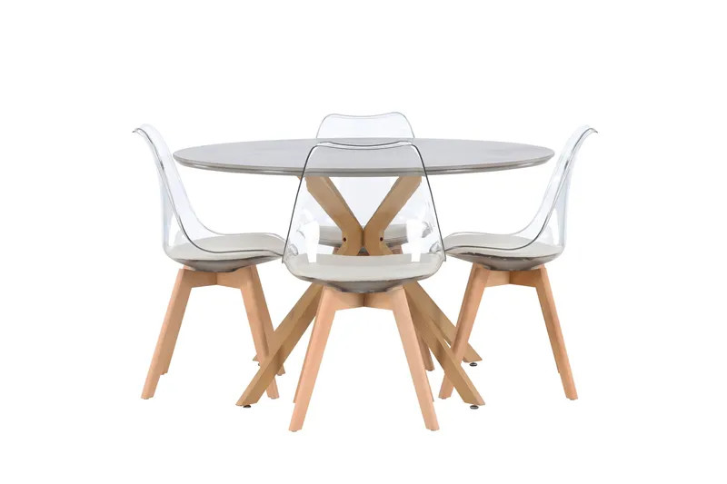 Piazza Matgrupp 120 cm Rund med 4 Edvin stolar, Grå