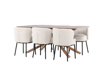 Piazza Matgrupp 180 cm Rektangulär med 6 Agnes stolar - Mocca/Vit - Möbler - Bord & matgrupp - Matgrupp