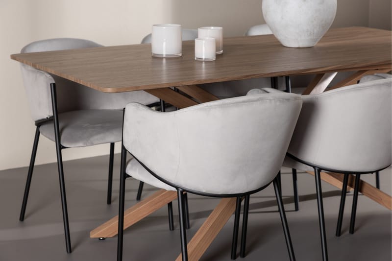 Piazza Matgrupp 180 cm Rektangulär med 6 Evelina stolar - Mocca/Grå - Möbler - Bord & matgrupp - Matgrupp