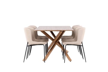 Piazza Matgrupp 180 cm Rektangulär med 6 Modesto stolar - Mocca/Beige - Möbler - Bord & matgrupp - Matgrupp