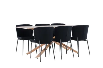 Piazza Matgrupp 180 cm Rektangulär med 6 Modesto stolar - Mocca/Svart - Möbler - Bord & matgrupp - Matgrupp