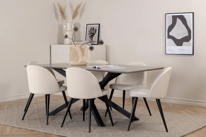 Piazza Matgrupp 180 cm Rektangulär med 6 Velvet stolar - Beige - Möbler - Bord & matgrupp - Matgrupp