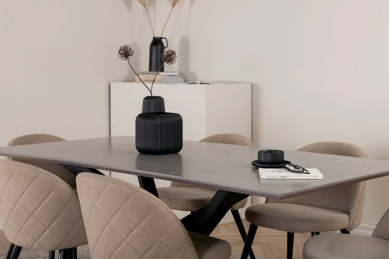 Piazza Matgrupp 180 cm Rektangulär med 6 Velvet stolar - Beige - Möbler - Bord & matgrupp - Matgrupp