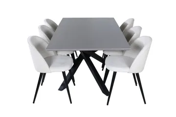 Piazza Matgrupp 180 cm Rektangulär med 6 Velvet stolar - Beige - Möbler - Bord & matgrupp - Matgrupp