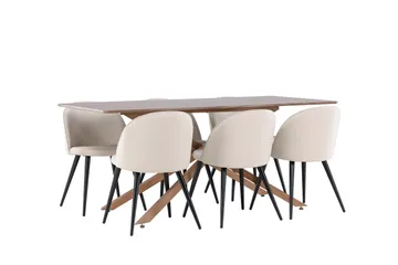 Piazza Matgrupp 180 cm Rektangulär med 6 Velvet stolar - Mocca/Beige - Möbler - Bord & matgrupp - Matgrupp