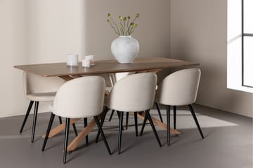 Piazza Matgrupp 180 cm Rektangulär med 6 Velvet stolar - Mocca/Beige - Möbler - Bord & matgrupp - Matgrupp