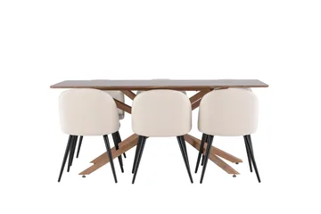 Piazza Matgrupp 180 cm Rektangulär med 6 Velvet stolar - Mocca/Beige - Möbler - Bord & matgrupp - Matgrupp