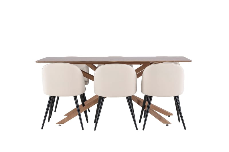 Piazza Matgrupp 180 cm Rektangulär med 6 Velvet stolar - Mocca/Beige - Möbler - Bord & matgrupp - Matgrupp