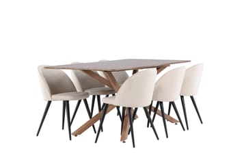 Piazza Matgrupp 180 cm Rektangulär med 6 Velvet stolar - Mocca/Beige - Möbler - Bord & matgrupp - Matgrupp
