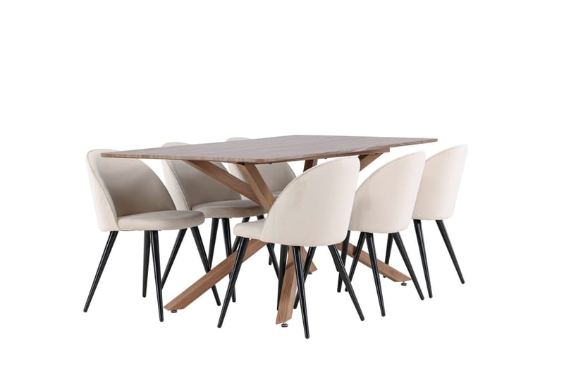 Piazza Matgrupp 180 cm Rektangulär med 6 Velvet stolar - Mocca/Beige - Möbler - Bord & matgrupp - Matgrupp