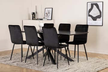 Piazza Matgrupp 180 cm Rektangulär med 6 Windu stolar - Svart - Möbler - Bord & matgrupp - Matgrupp