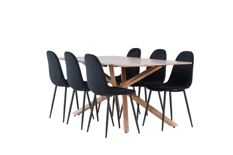 Piazza Matgrupp 180 cm Rektangulär med 6 Polar stolar, Mocca/Svart