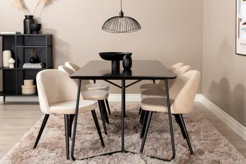 Pipi Matgrupp 190 cm inkl 6 Velvets Stolar - Svart - Möbler - Bord & matgrupp - Matgrupp