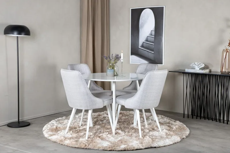 Plaza Matbord Runt med 4 Velvet Deluxe Matstol