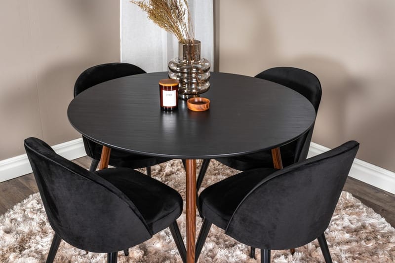 Plaza Matbord Runt med 4 Velvet Köksstol Sammet - Möbler - Bord & matgrupp - Matgrupp