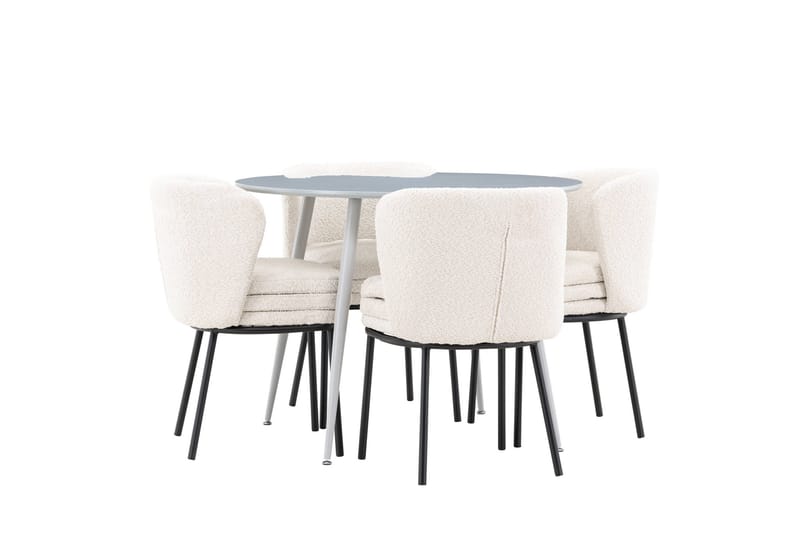 Plaza Matgrupp 100 cm Rund med 4 Agnes stolar - Grå/Vit - Möbler - Bord & matgrupp - Matgrupp