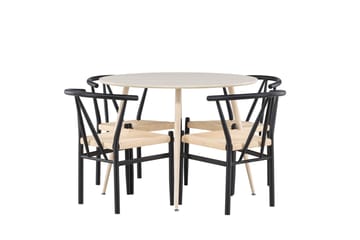 Plaza Matgrupp 100 cm Rund med 4 Alfons stolar - Whitewash/Svart - Möbler - Bord & matgrupp - Matgrupp