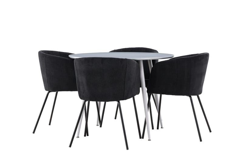 Plaza Matgrupp 100 cm Rund med 4 Berit stolar, Grå/Svart