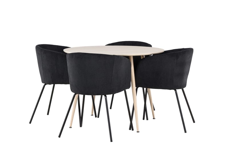 Plaza Matgrupp 100 cm Rund med 4 Berit stolar, Whitewash/Svart