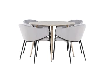 Plaza Matgrupp 100 cm Rund med 4 Evelina stolar - Whitewash/Grå - Möbler - Bord & matgrupp - Matgrupp