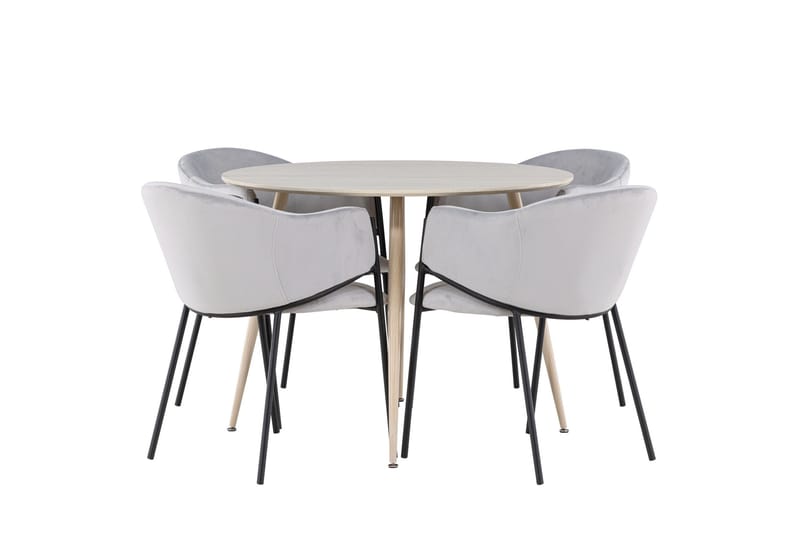 Plaza Matgrupp 100 cm Rund med 4 Evelina stolar - Whitewash/Grå - Möbler - Bord & matgrupp - Matgrupp
