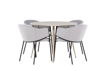 Plaza Matgrupp 100 cm Rund med 4 Evelina stolar - Whitewash/Grå - Möbler - Bord & matgrupp - Matgrupp