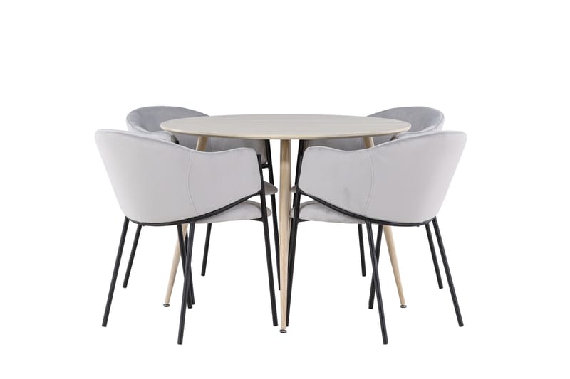 Plaza Matgrupp 100 cm Rund med 4 Evelina stolar - Whitewash/Grå - Möbler - Bord & matgrupp - Matgrupp