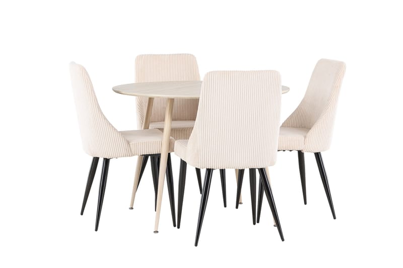 Plaza Matgrupp 100 cm Rund med 4 Leone stolar - Whitewash/Beige - Möbler - Bord & matgrupp - Matgrupp