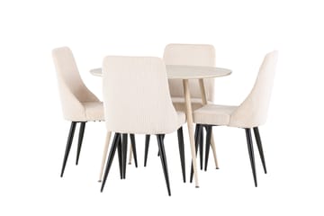 Plaza Matgrupp 100 cm Rund med 4 Leone stolar - Whitewash/Beige - M�öbler - Bord & matgrupp - Matgrupp