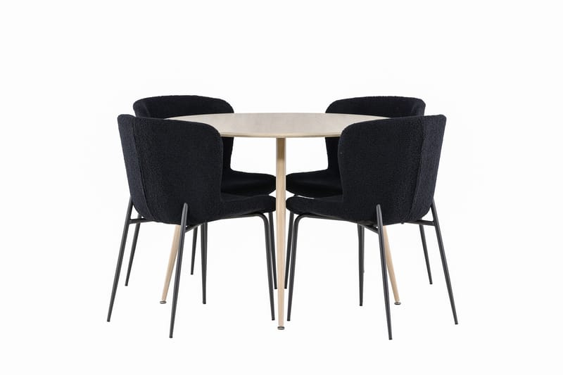 Plaza Matgrupp 100 cm Rund med 4 Modesto stolar - Whitewash/Svart - Möbler - Bord & matgrupp - Matgrupp