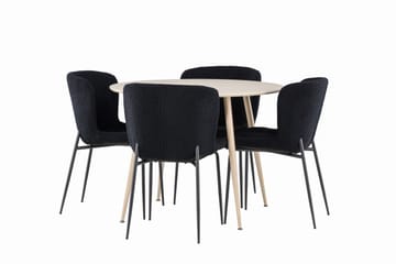 Plaza Matgrupp 100 cm Rund med 4 Modesto stolar - Whitewash/Svart - Möbler - Bord & matgrupp - Matgrupp