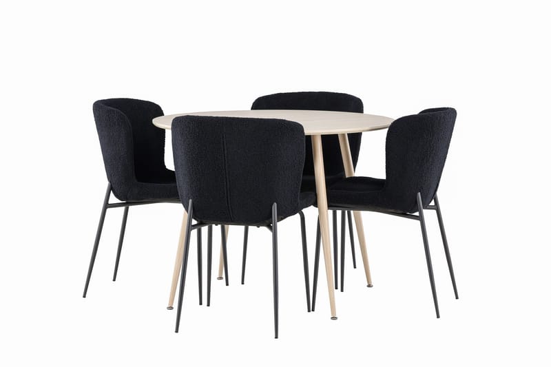 Plaza Matgrupp 100 cm Rund med 4 Modesto stolar, Whitewash/Svart