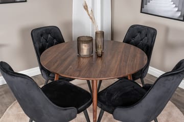 Plaza Matgrupp 100 cm Rund med 4 Velvet Deluxe stolar - Svart - Möbler - Bord & matgrupp - Matgrupp