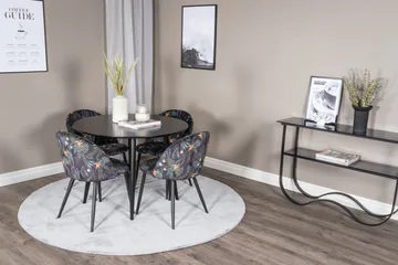 Plaza Matgrupp 100 cm Rund med 4 Velvet stolar - Svart - Möbler - Bord & matgrupp - Matgrupp