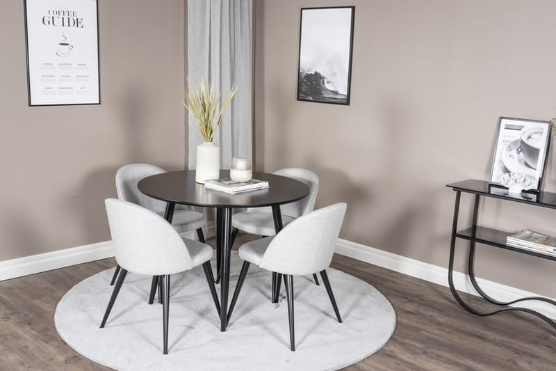 Plaza Matgrupp 100 cm Rund med 4 Velvet Stolar - Svart - Möbler - Bord & matgrupp - Matgrupp